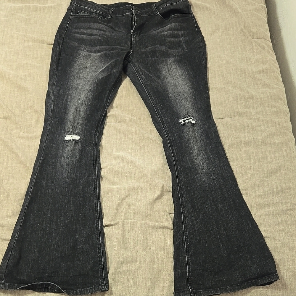 Women's Black Distressed Flare Jeans